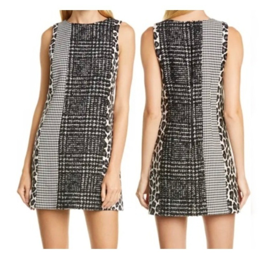Alice + Olivia Sleeveless Tweed Patchwork Animal Print Mini Wool Blend SZ: 4